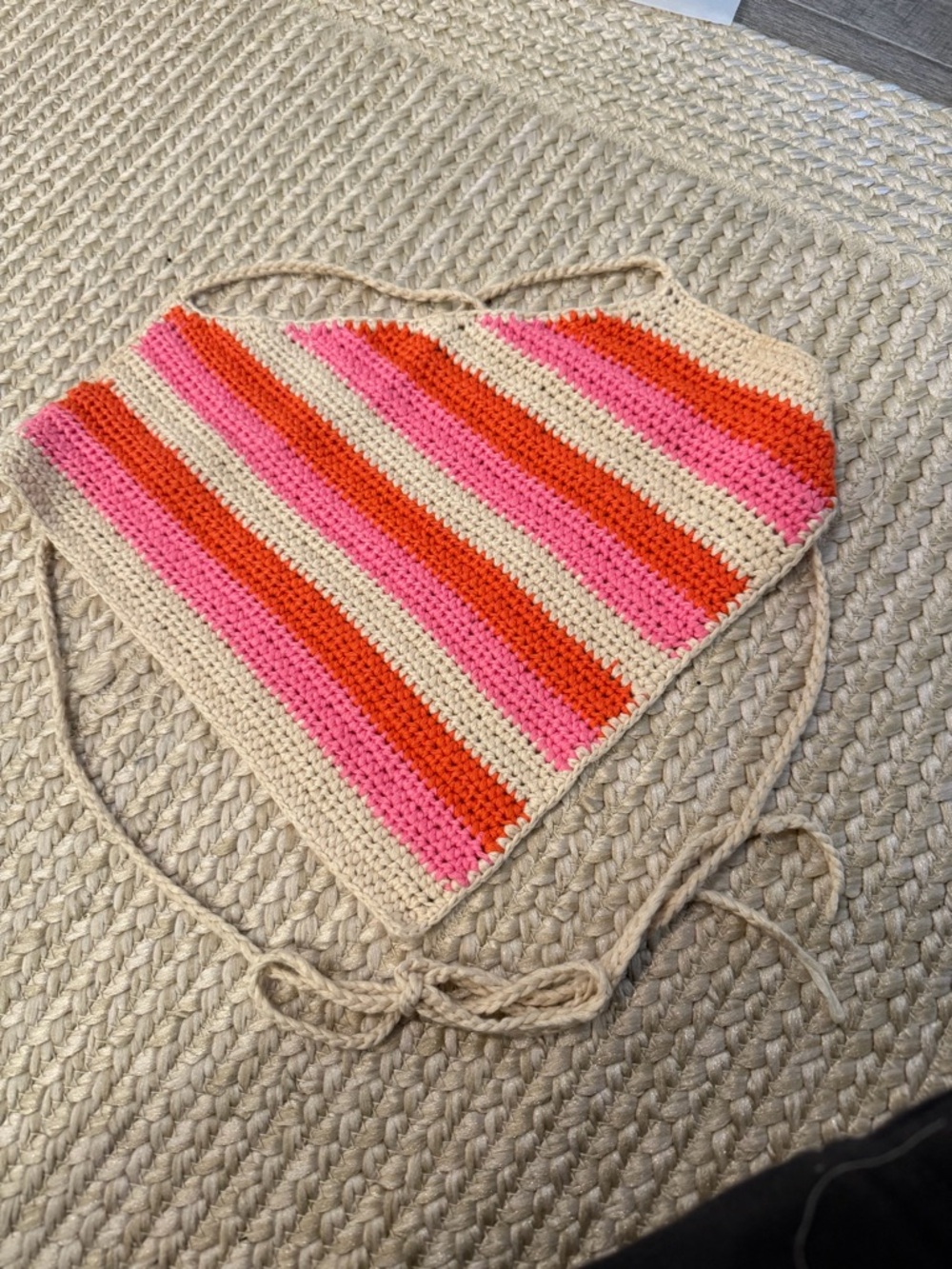 Peppermayo Striped Crochet Halter Top in Pink, Orange & Cream